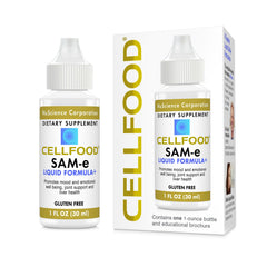 Cellfood SAM-e liquid bottle highlights easy daily joint and liver support
