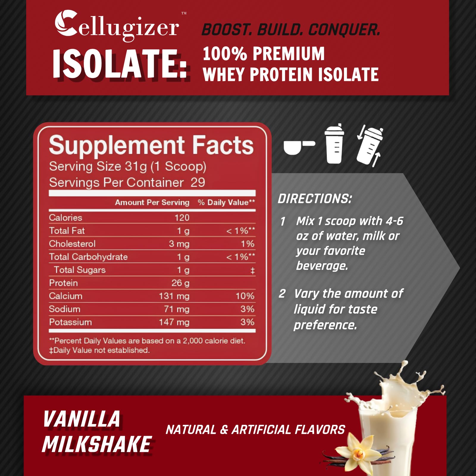 Whey isolate Vanilla scoop ready to mix for post workout
