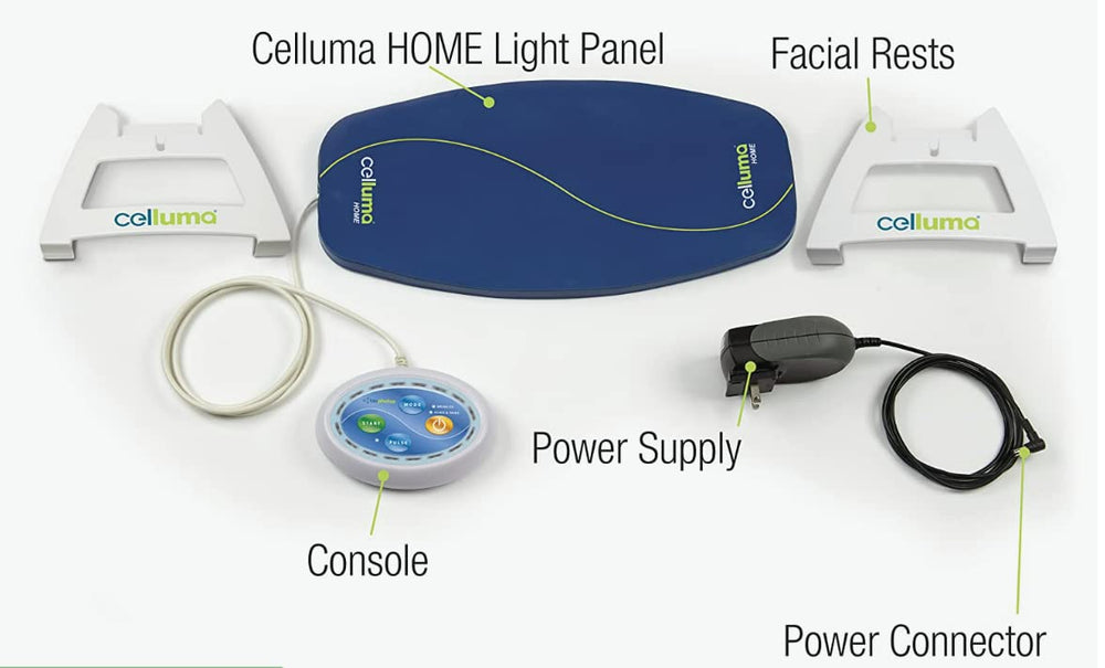 Celluma Home travel-compact kit fits in a bag for on-the-go routines.