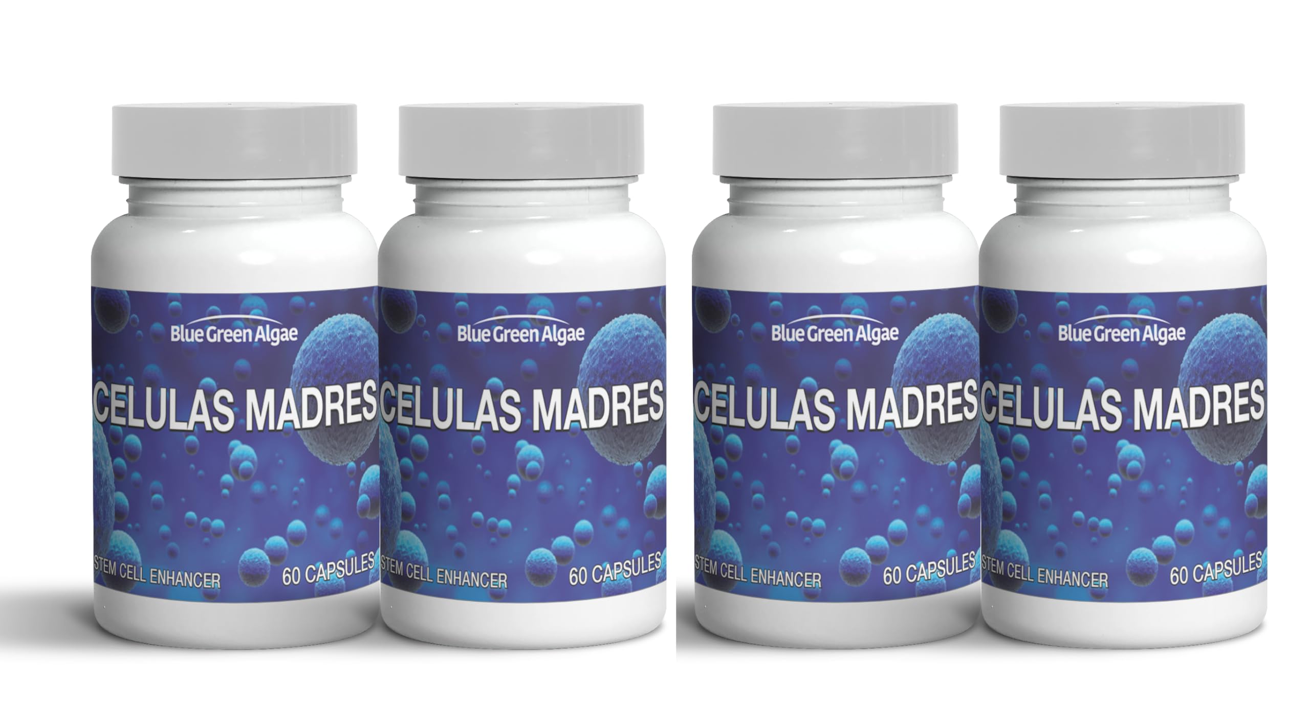 Celulas Madres bottle front view, plant-based stem cell support for healthy aging.