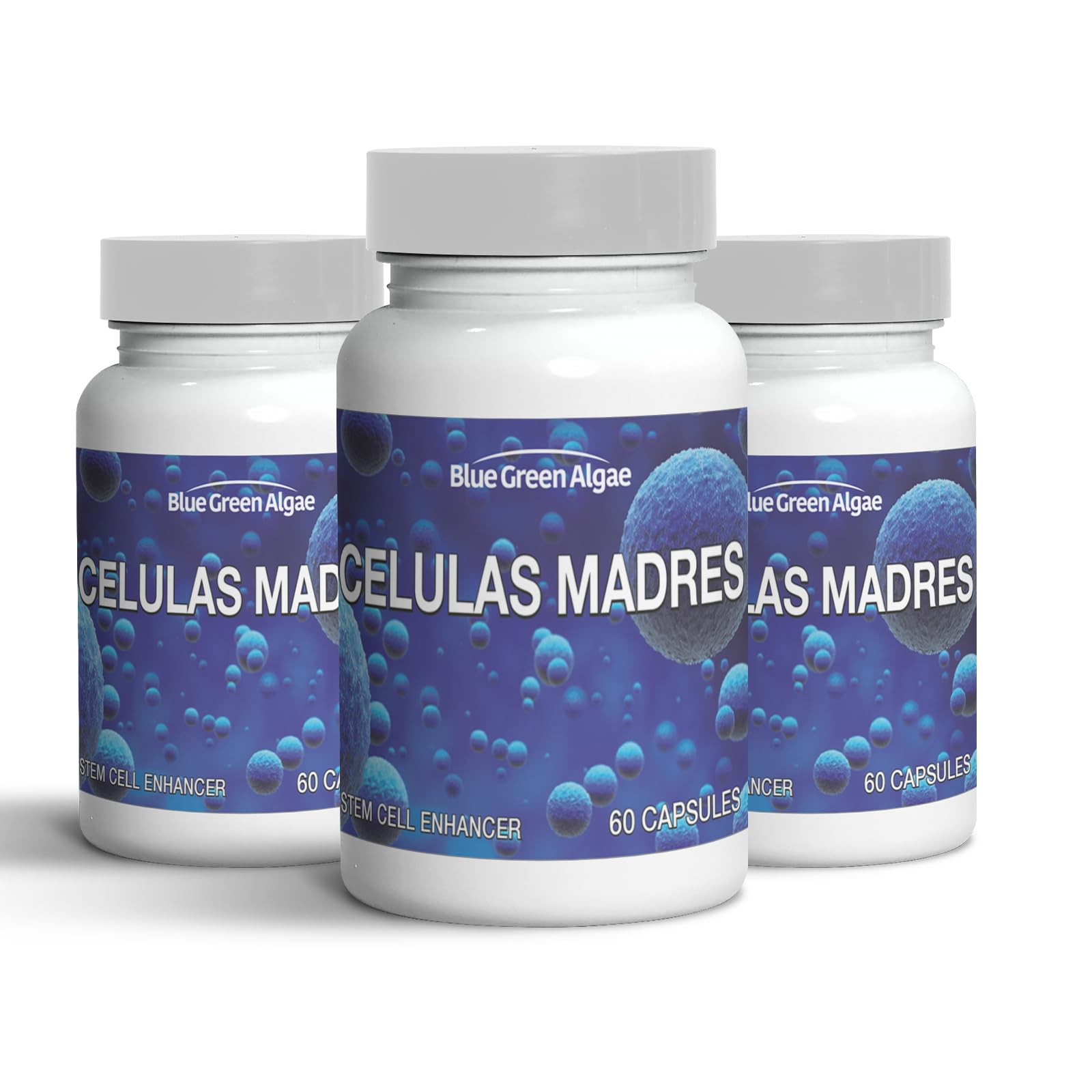 Celulas Madres capsules beside fresh fruit for daily wellness.