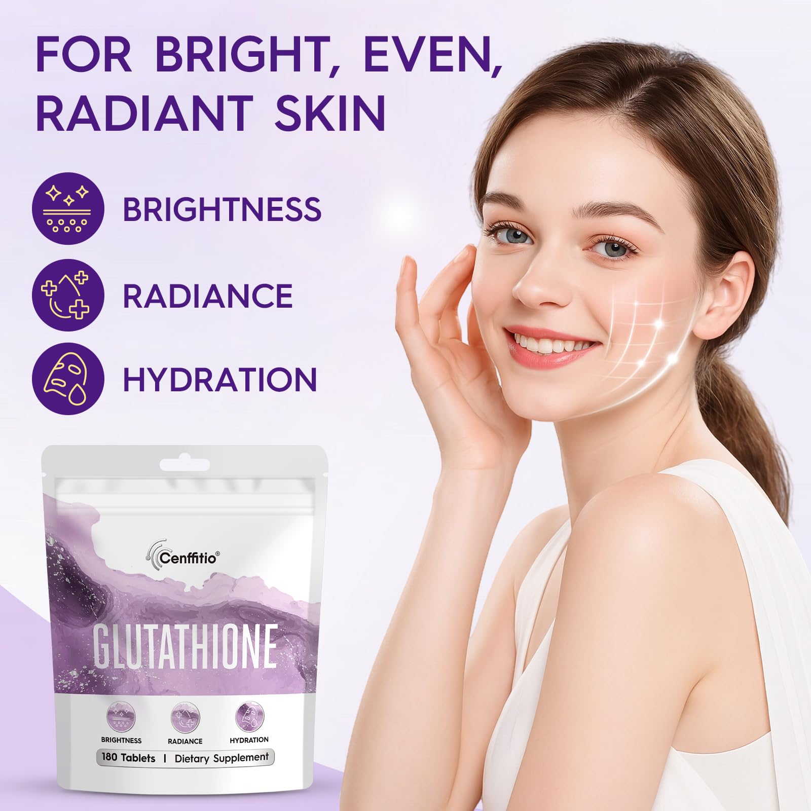 Cenffitio Glutathione branding with Vitamin C and Niacinamide emphasis