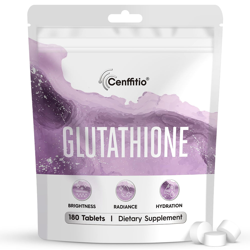 Cenffitio Glutathione supplement bottle front view suggesting glow and hydration