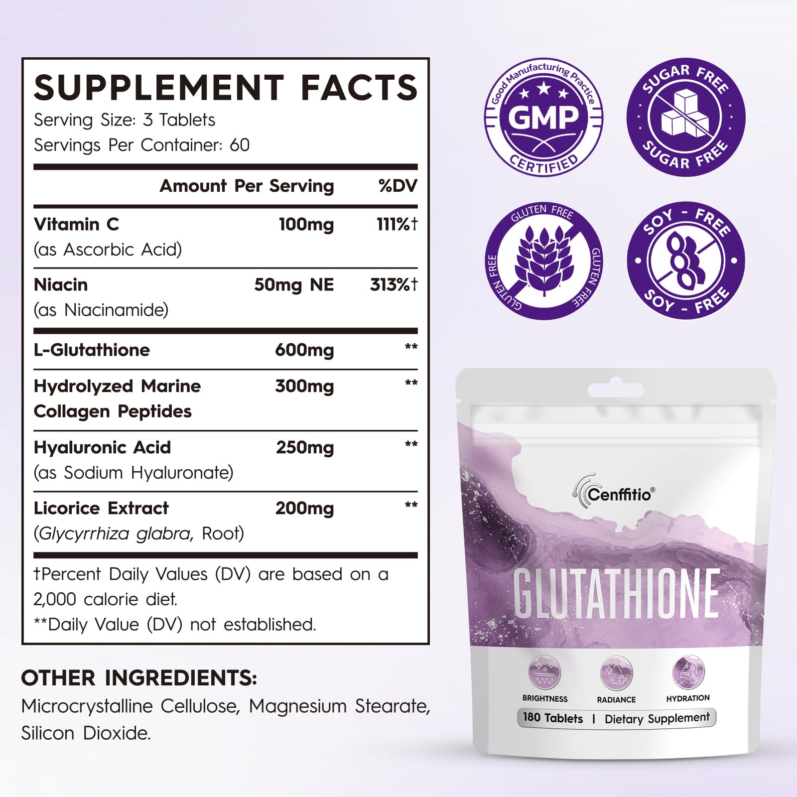Cenffitio Glutathione tablets closeup for daily use