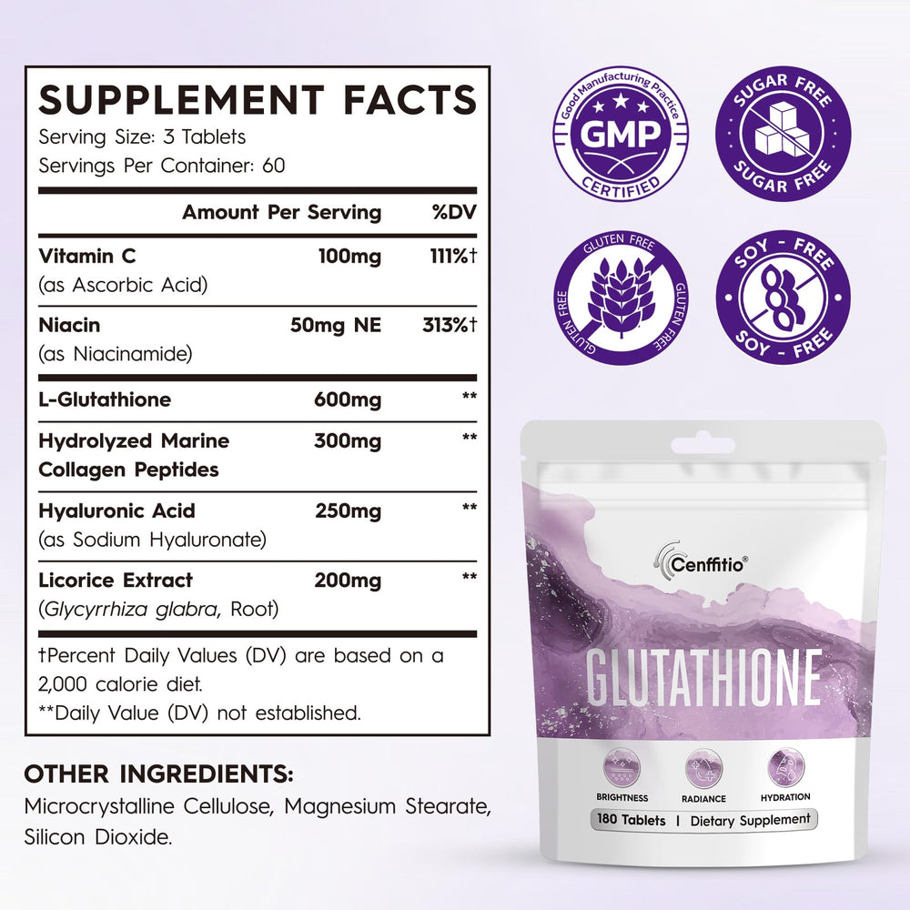 Cenffitio Glutathione tablets closeup for daily use
