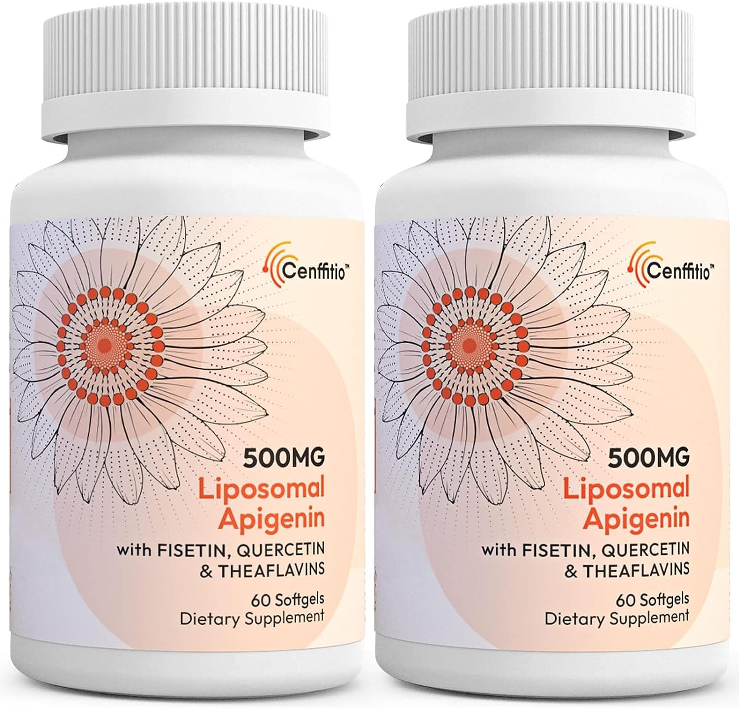 Cenffitio liposomal apigenin softgels bottle on shelf promoting calm evenings and restful sleep