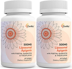 Cenffitio liposomal apigenin softgels bottle on shelf promoting calm evenings and restful sleep