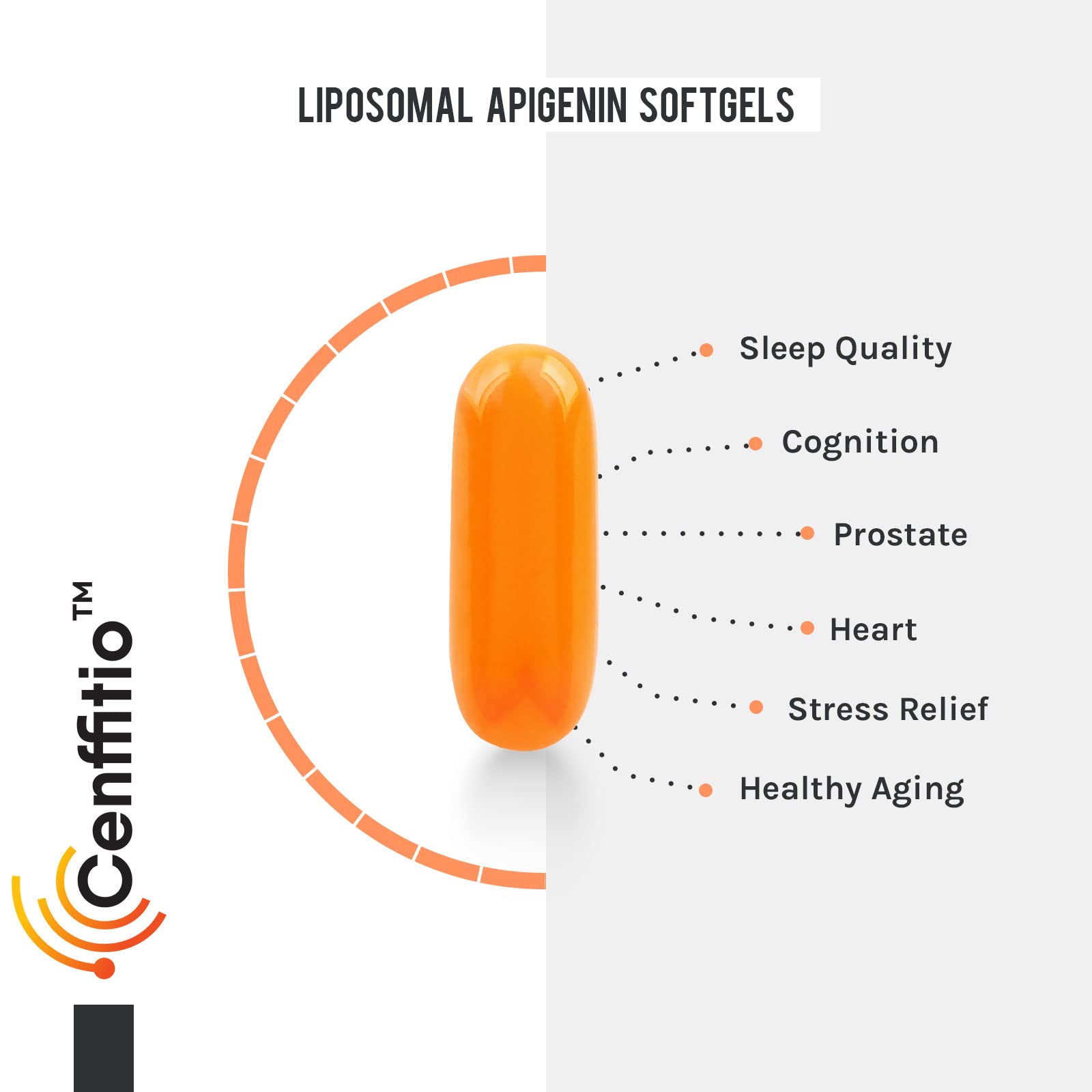Cenffitio bottle in a calm-night setting suggesting sleep support.