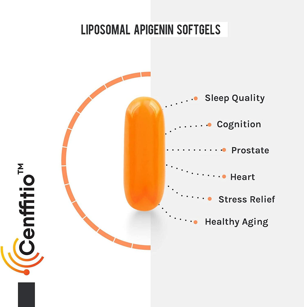 Cenffitio sleep and mood support setup with softgel bottle on nightstand