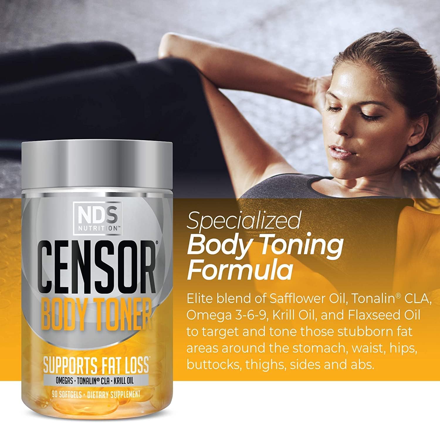 Censor fish oil softgels image highlighting joint-friendly EPA and DHA support.