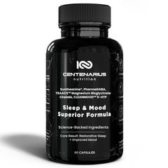 Centenarius Sleep + Mood bottle front suggests calm evenings and potential restful sleep.
