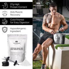 Centenarius Unflavored Whey Powder Scoop ready for versatile recipes and mix-ins.