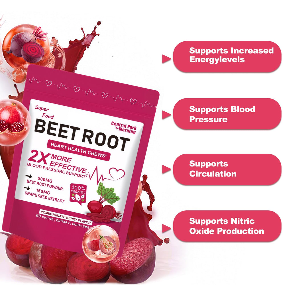 Central Park Morning Beet Root Chews with 500mg beet root powder per serving for daily energy support.