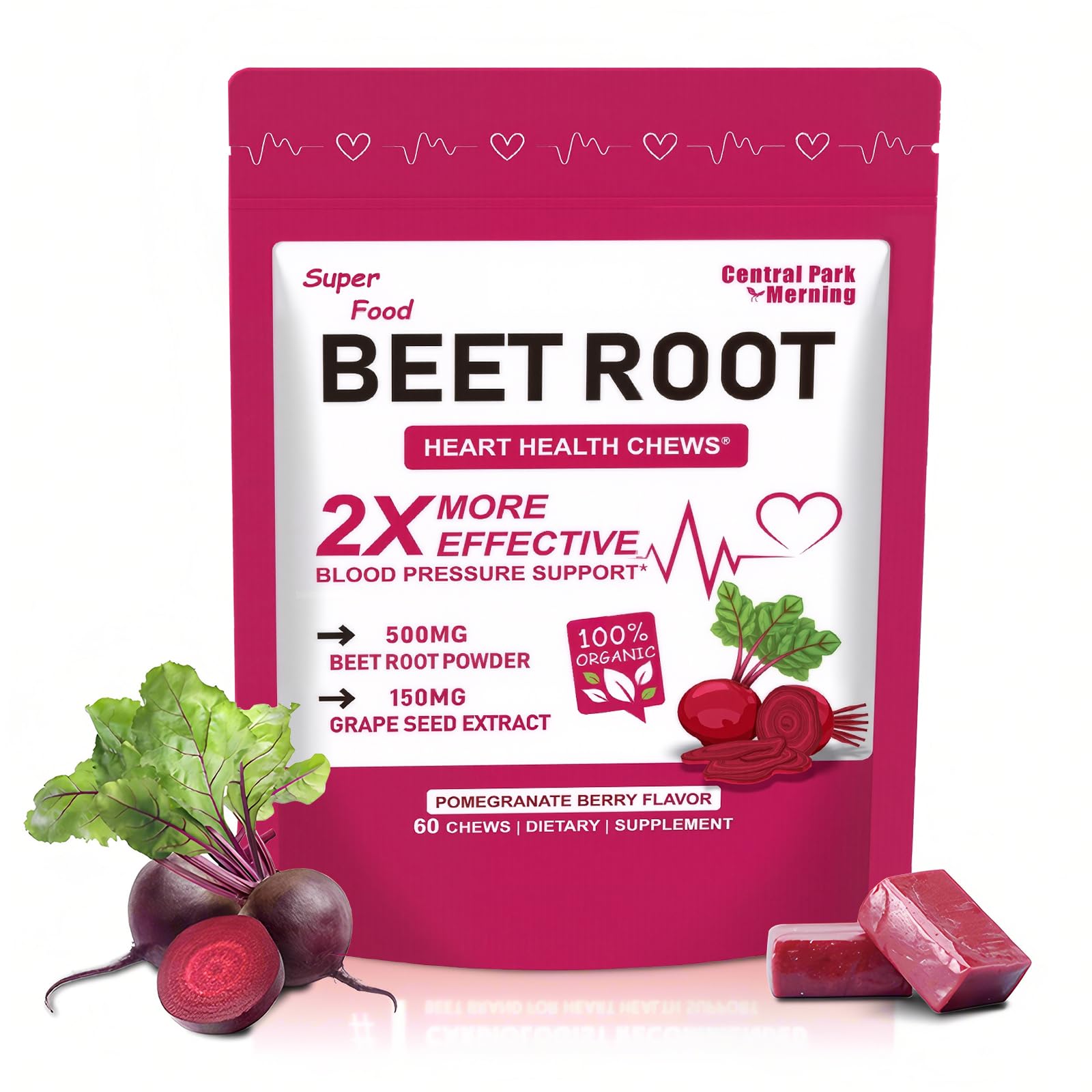 Central Park Morning Beet Root Chews bottle for a convenient daily snack.