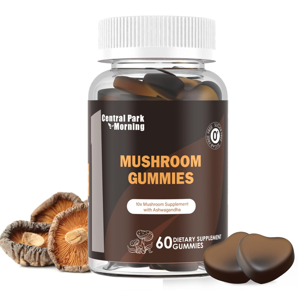 Central Park Morning Mushroom Gummies packaging showcases the 10-blend formula for informed choice.