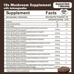 Central Park Morning Mushroom Gummies closeup highlights raspberry flavor for a tasty boost.