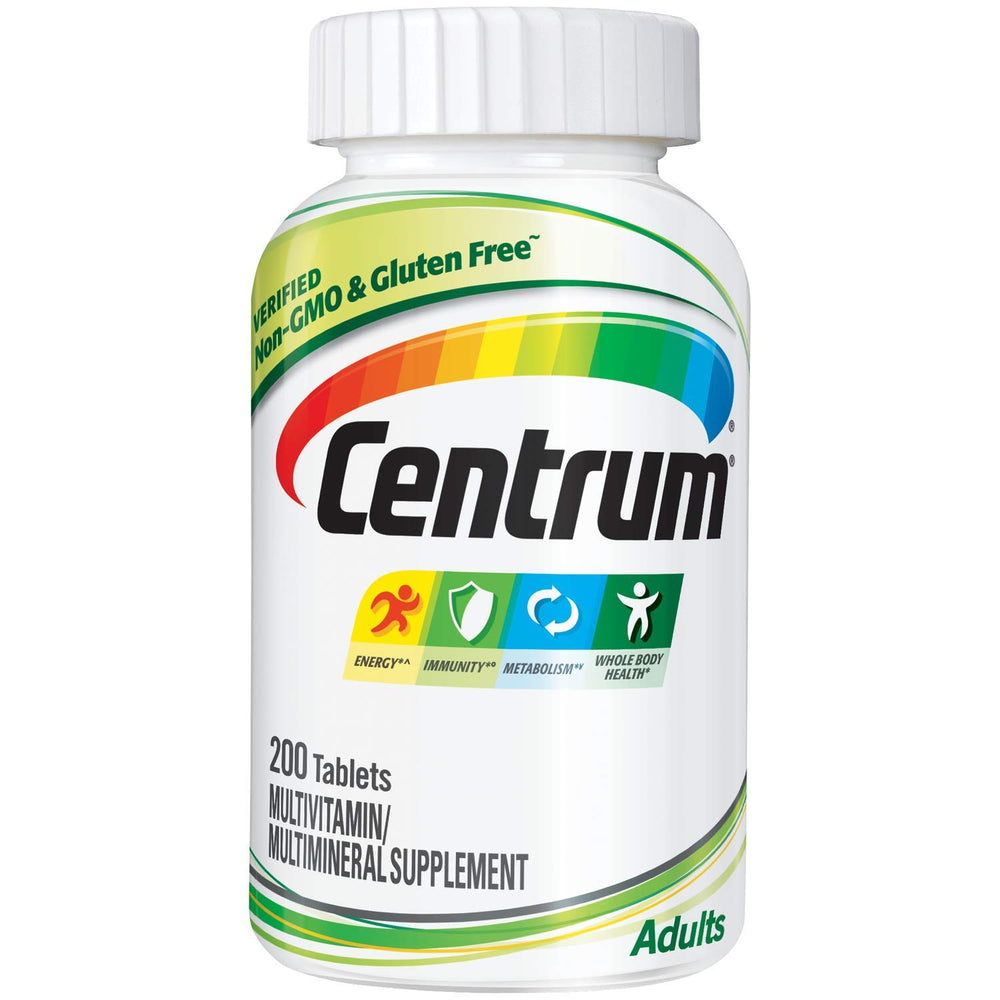Centrum Adult Multivitamin bottle front view, 200-count supply for daily wellness