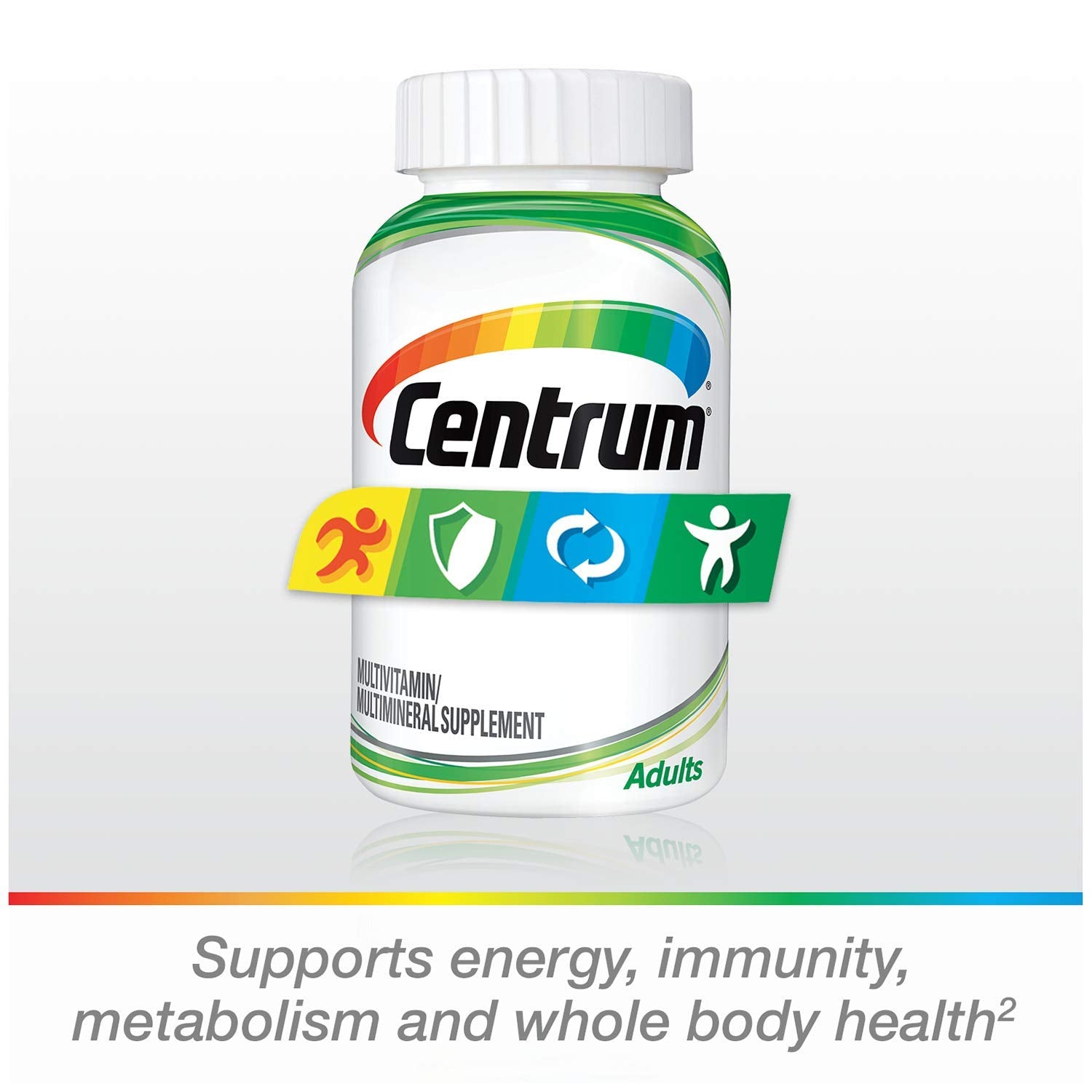 Centrum bottle with glass of water for daily routine