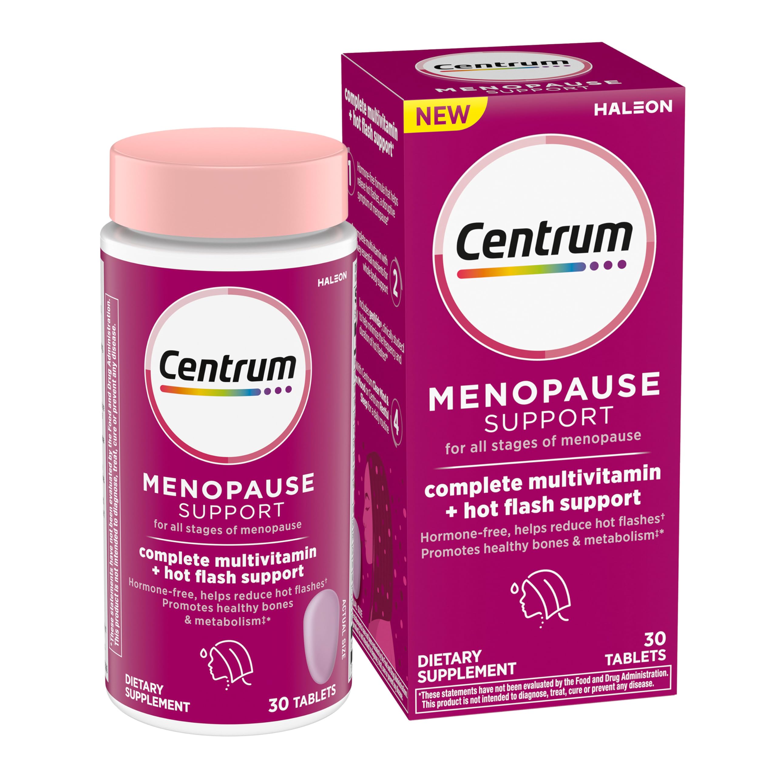 Centrum Complete hot-flash bottle showing daily use for menopause support