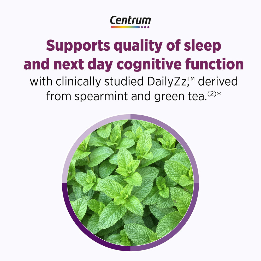DailyZz blend capsule from Centrum suggests sleep quality improvement.