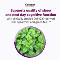 DailyZz blend capsule from Centrum suggests sleep quality improvement.