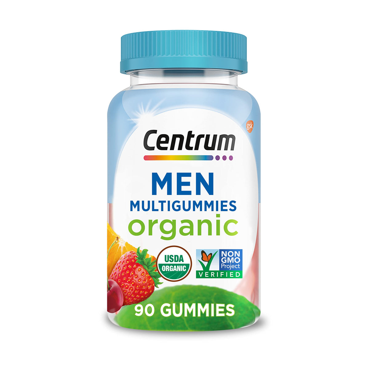 Centrum Men's Organic Multigummies bottle showing the product and branding for daily immune and energy support