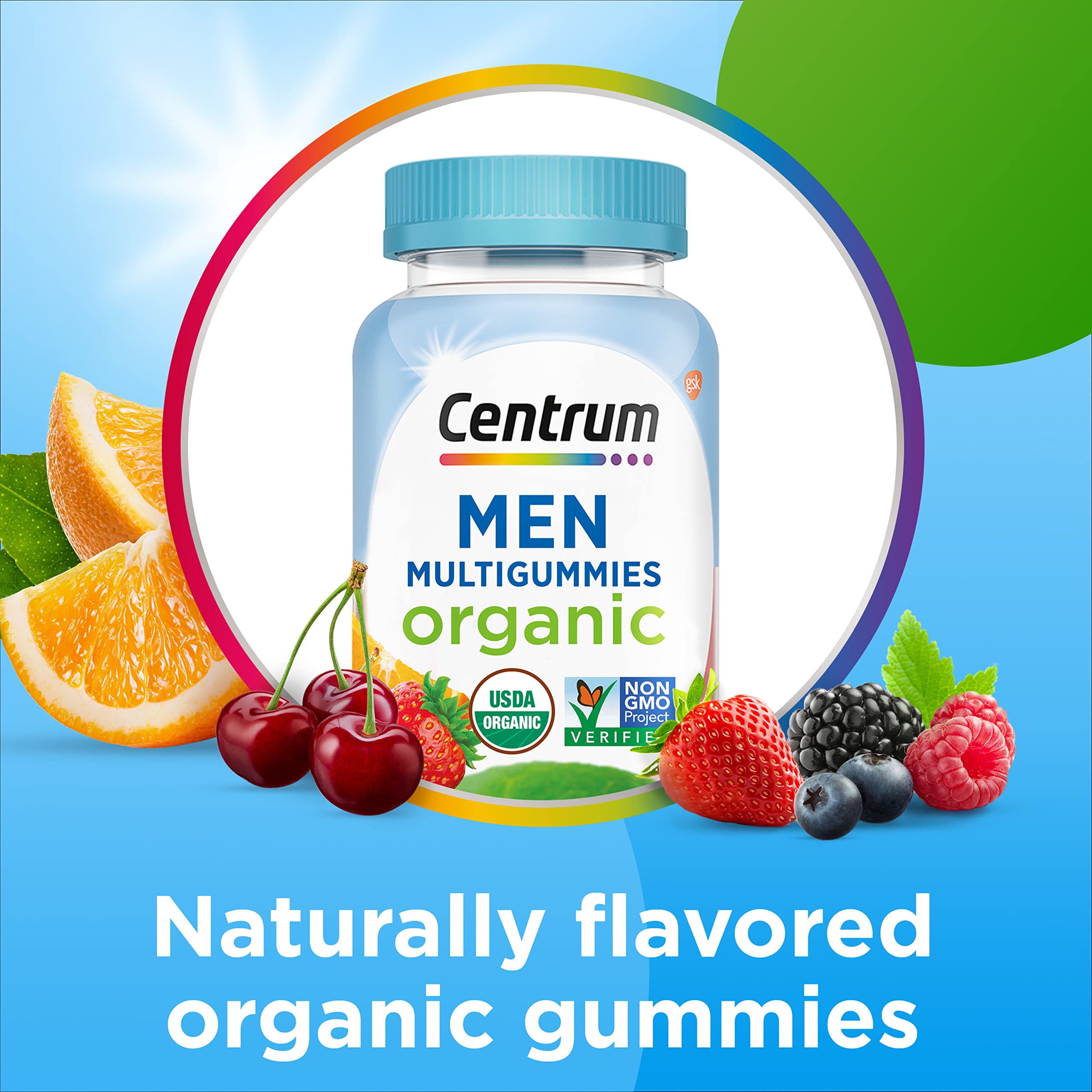 Orange flavored Centrum gummy close-up suggesting convenient daily energy support