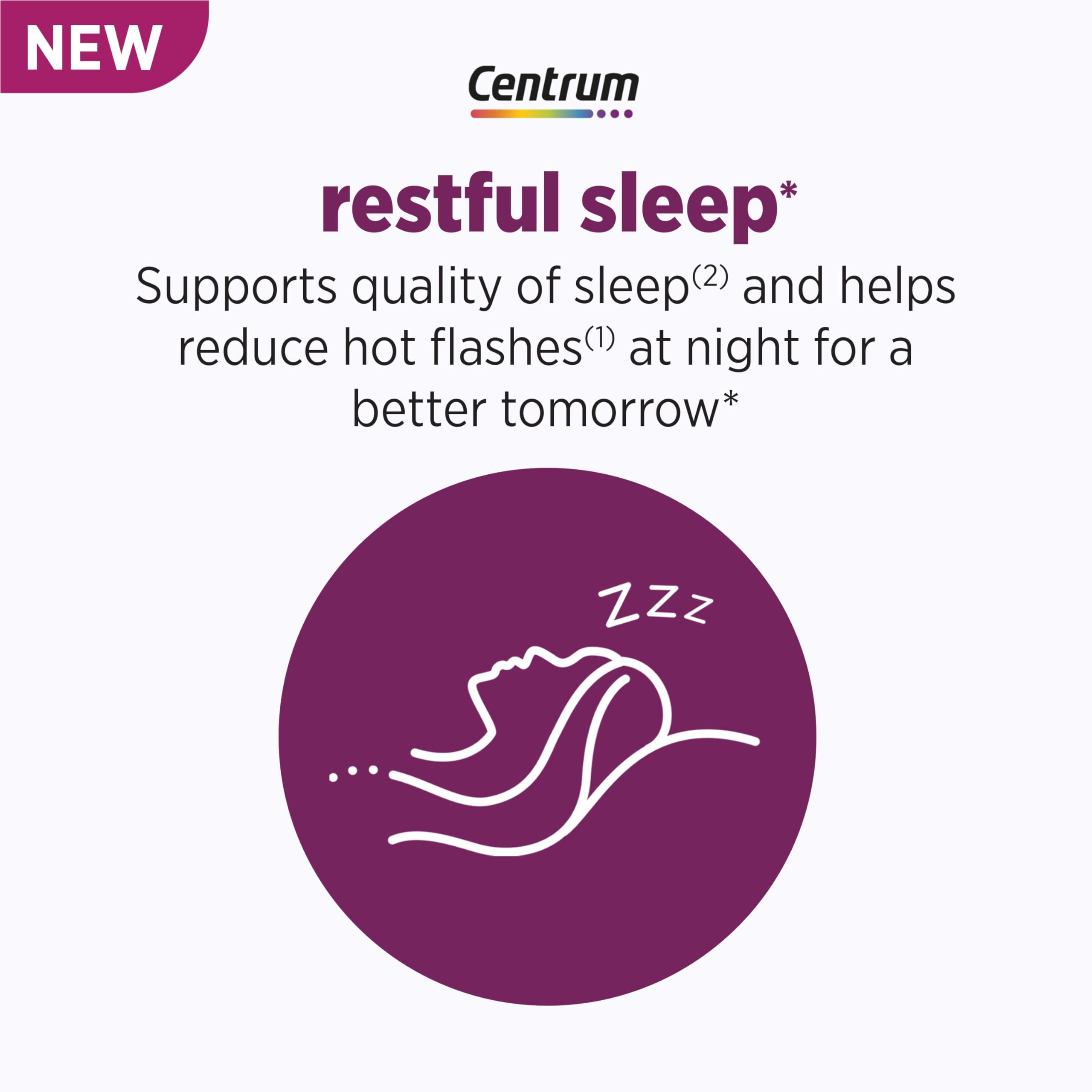 Centrum Restful Sleep packaging front signals trusted menopause support.