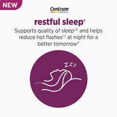Centrum Restful Sleep packaging front signals trusted menopause support.