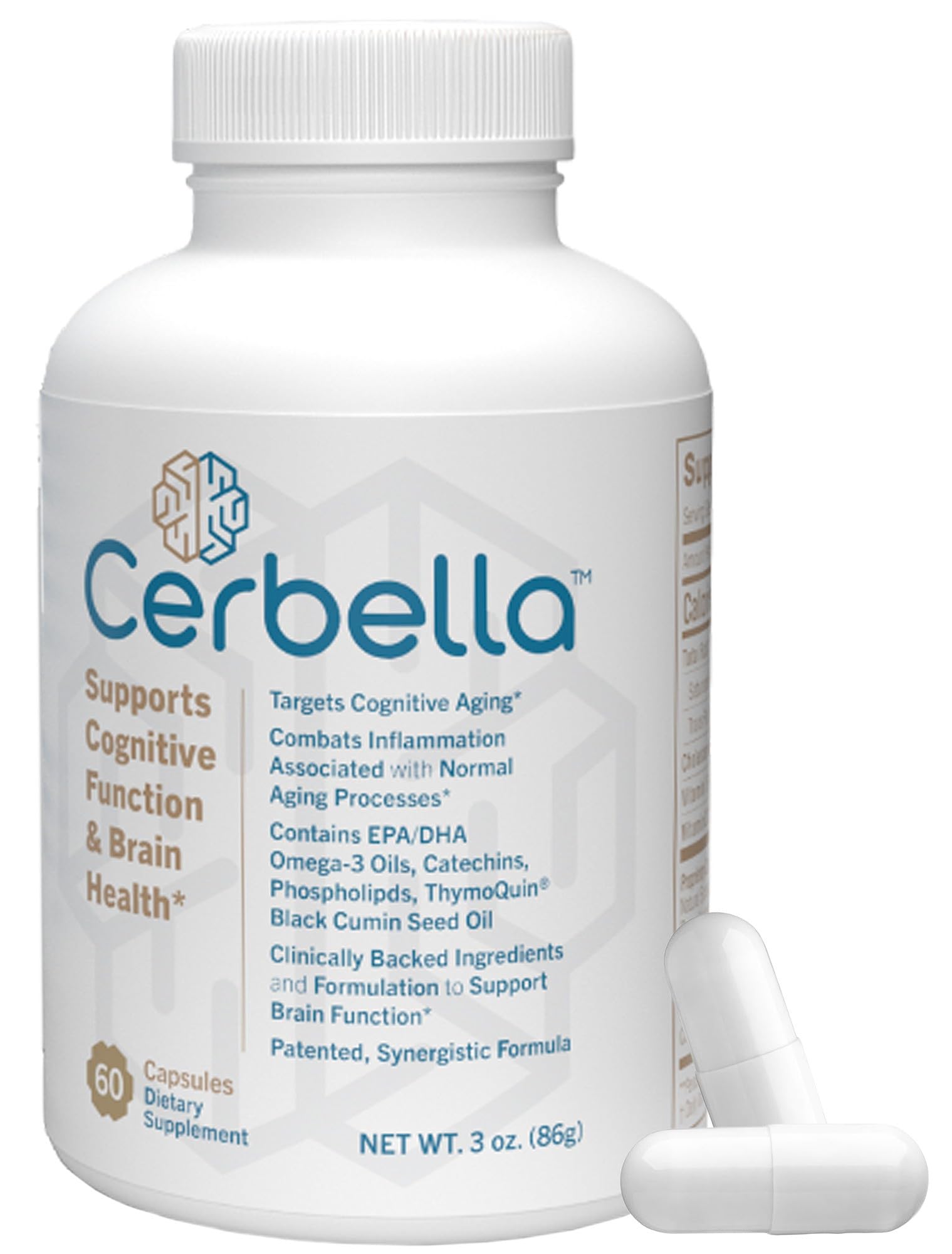 Cerbella Advanced Brain Nootropic bottle front showing sleek design for cognitive support.
