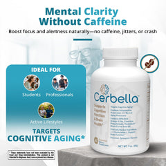Cerbella omega-3 DHA/EPA ingredients label emphasizing brain health benefits.