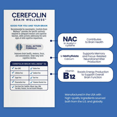 Cerefolin Brain Wellness bottle label with clinically studied nutrients.