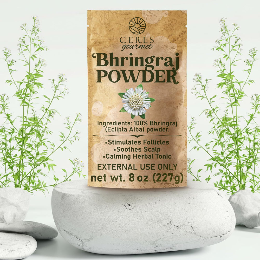 Ceres Gourmet bhringraj powder ready to blend for masks or oils.