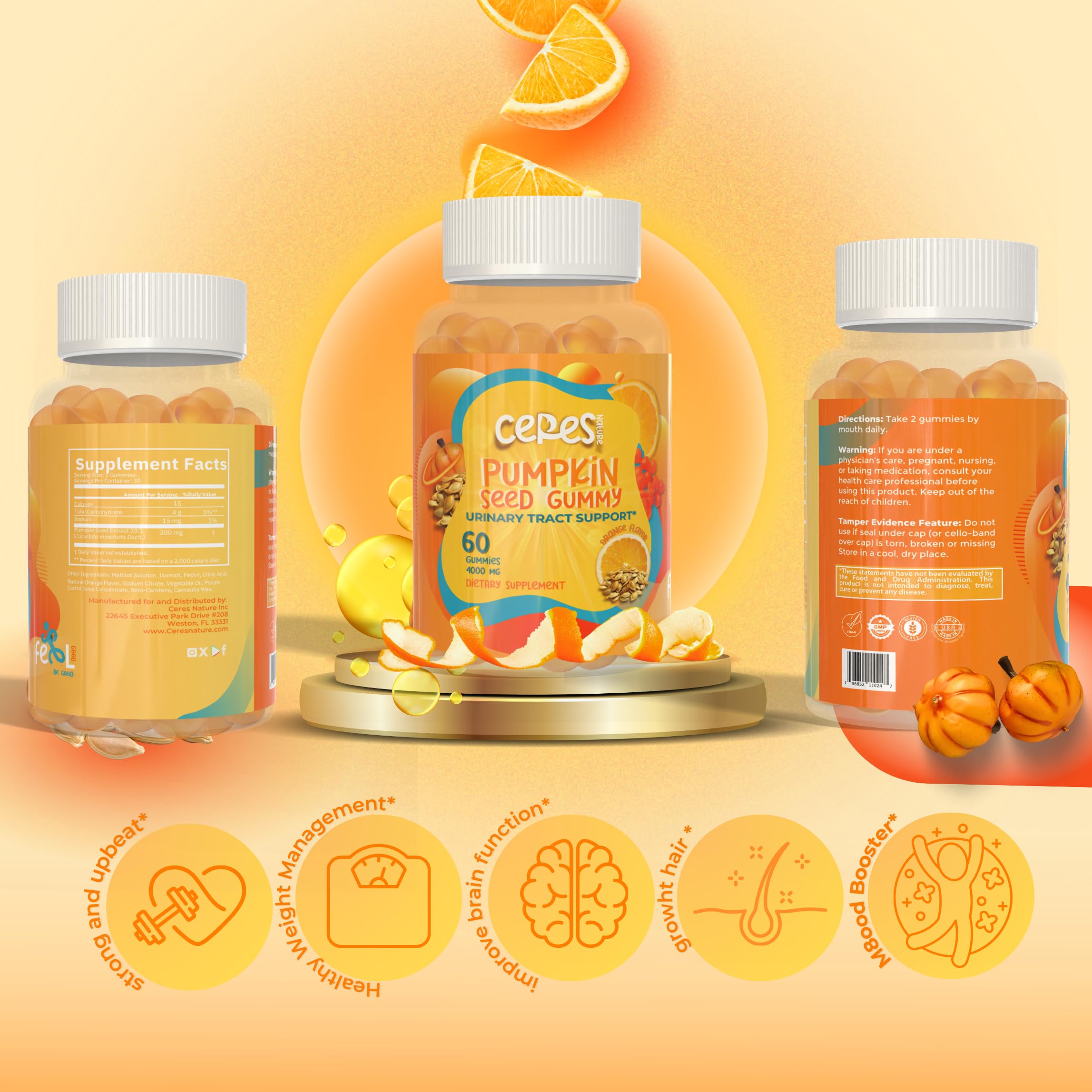 Orange-flavored gummies from Ceres Nature on a plate for daily use