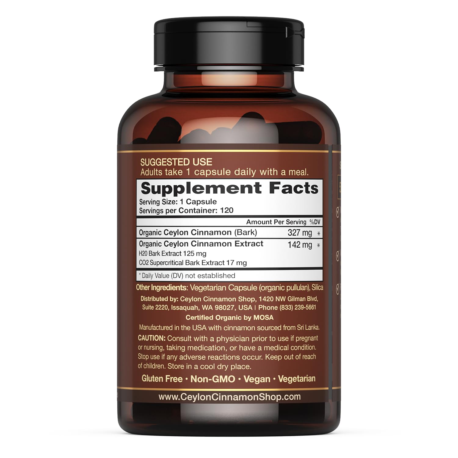 Ceylon Cinnamon Shop CinnaGuard capsules stacked, signaling high-potency cinnamon.
