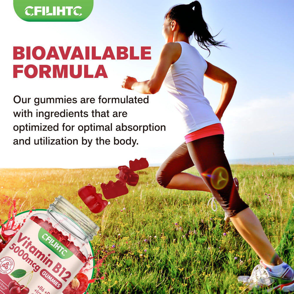 CFILIHTC Vitamin B12 Gummies vegan non-GMO icon and label for conscious choices.