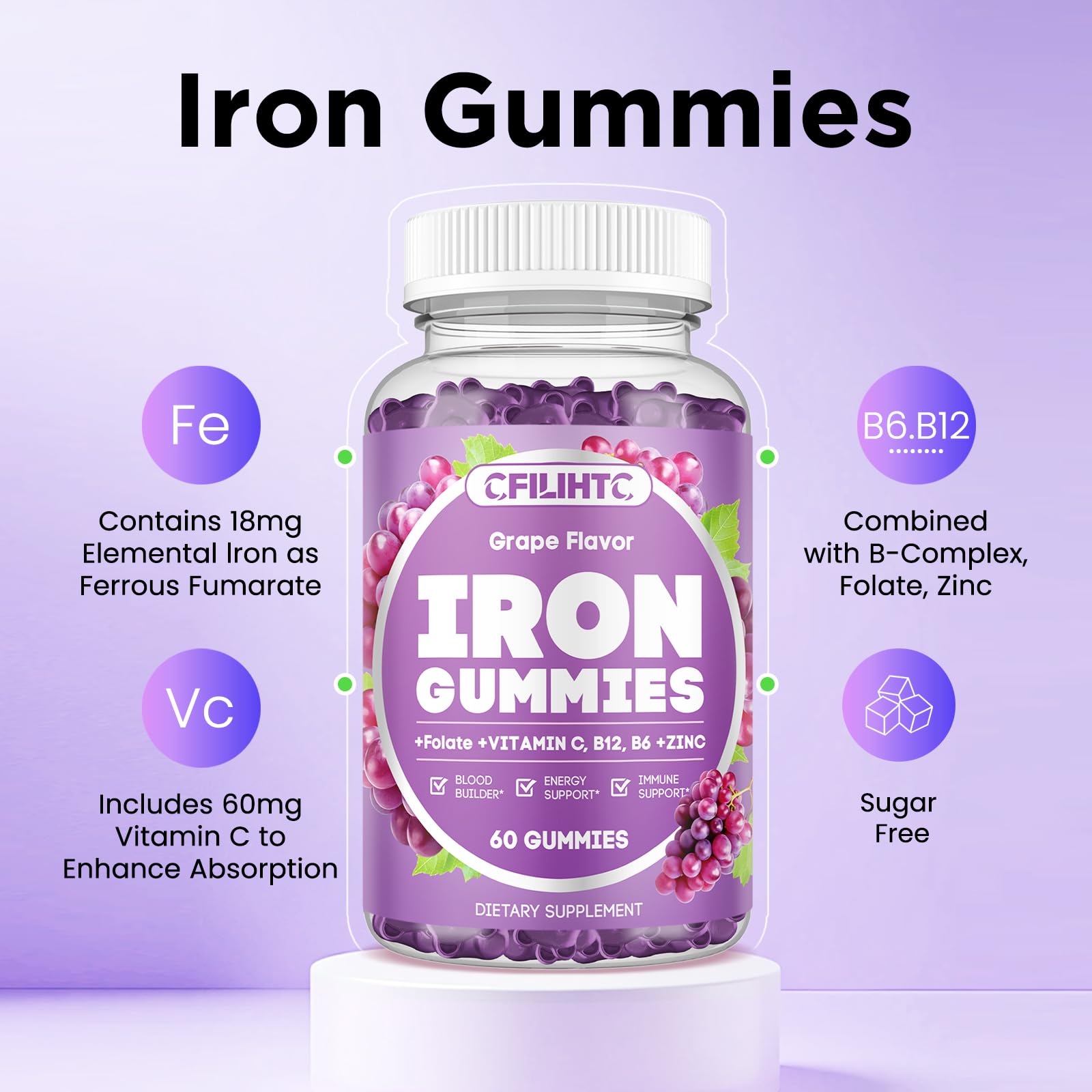 CFILIHTC iron gummies open bottle ready for on-the-go supplementation.