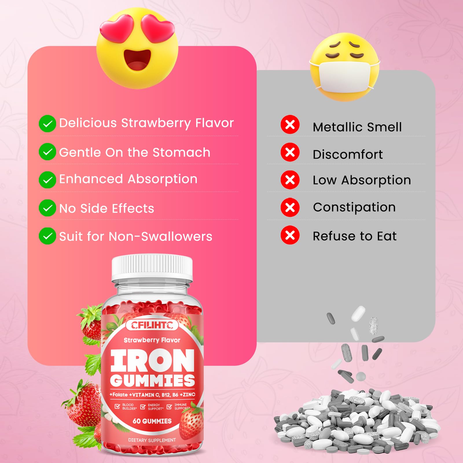 Family-friendly iron gummies suitable for whole household use.