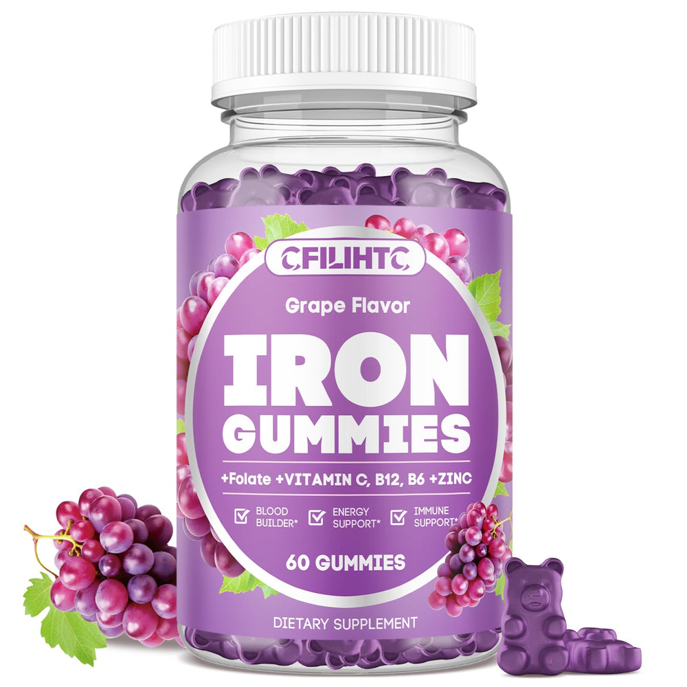 CFILIHTC iron gummies bottle in grape flavor for daily energy support.
