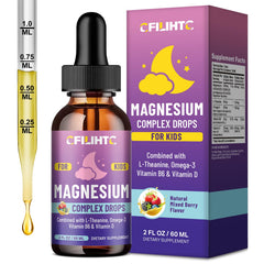 CFILIHTC Kids Magnesium Liquid bottle being poured for easy dosing and calming evenings