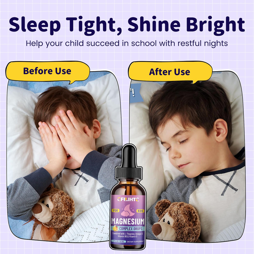 CFILIHTC Bright label on kids magnesium drops for routine.