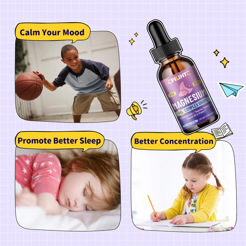 CFILIHTC Kids Magnesium Liquid label closeup highlighting ingredients and berry flavor