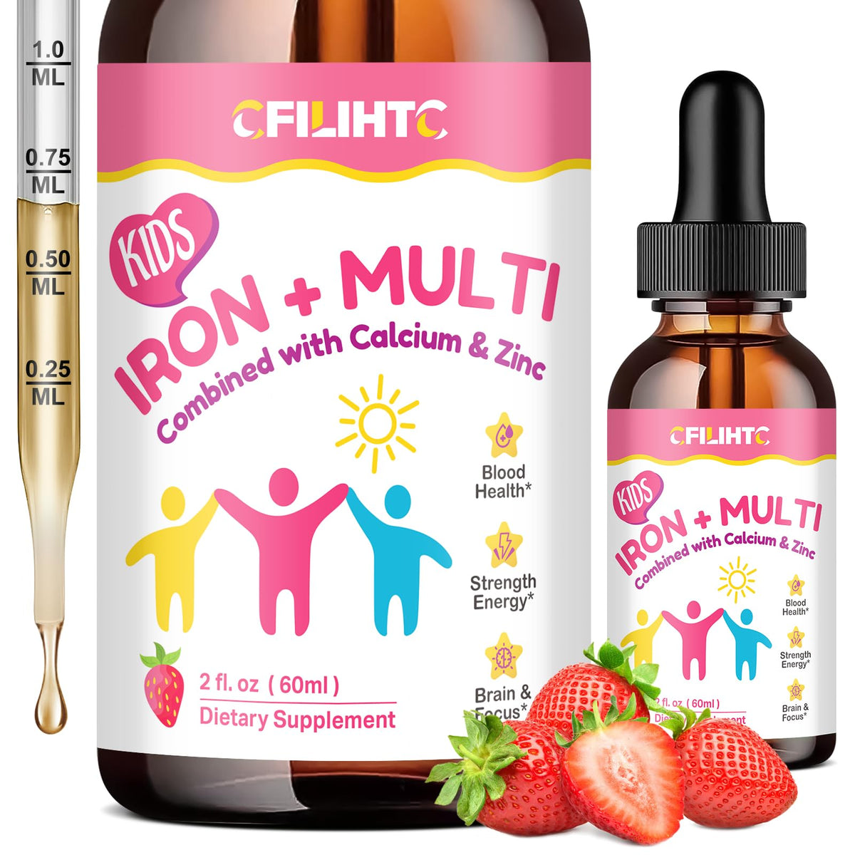 CFILIHTC liquid iron drops bottle with pour spout for easy dosing.