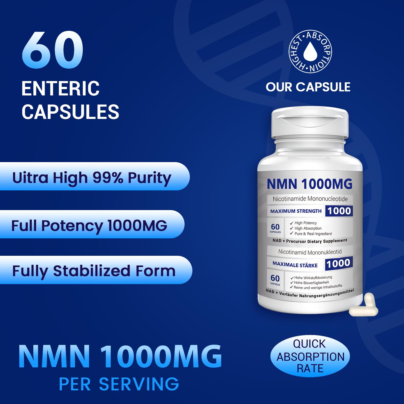 Close-up of CFUKING NMN label showing purity and quality.