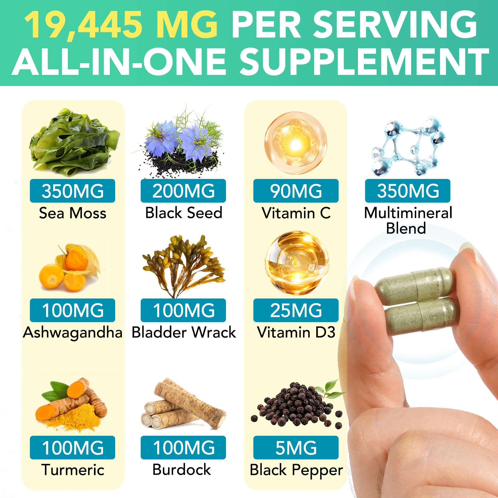 CFXYHNOX sea moss capsules closeup showing quick intake