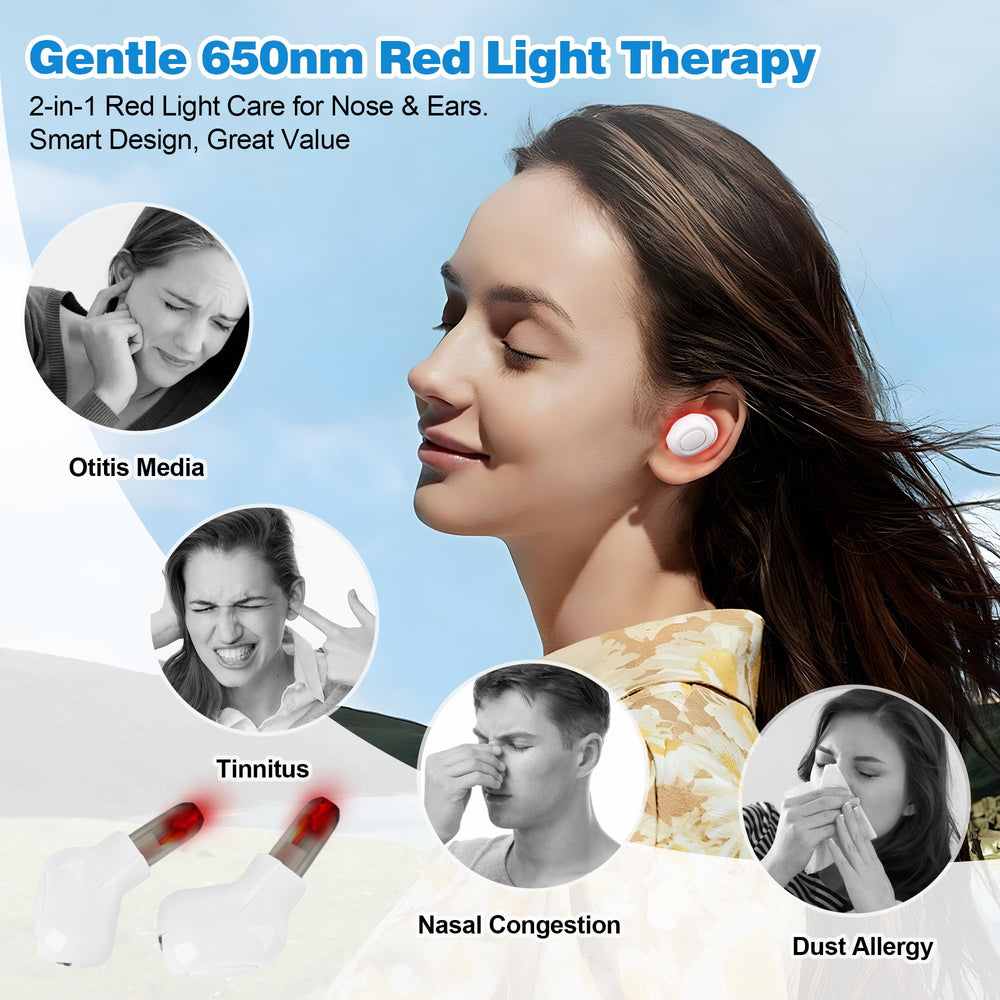 Cgkvz red light ear-nose device, side view, lightweight and portable for travel.