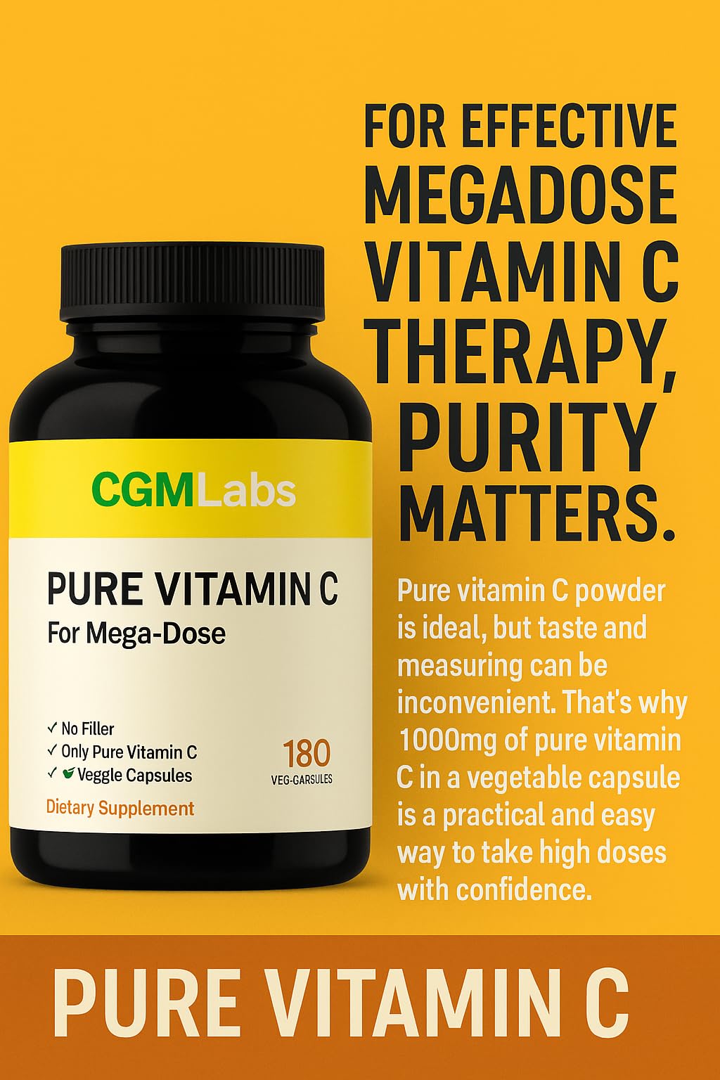 CGM Labs Mega Dose Vitamin C 1000 mg bottle seal demonstrates freshness protection