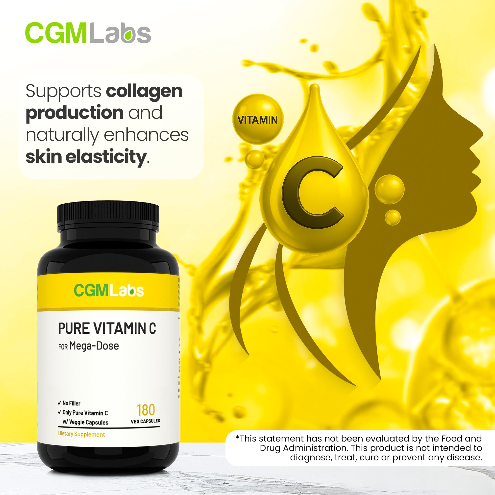 CGM Labs Mega Dose Vitamin C 1000 mg bottle highlights USA-made quality