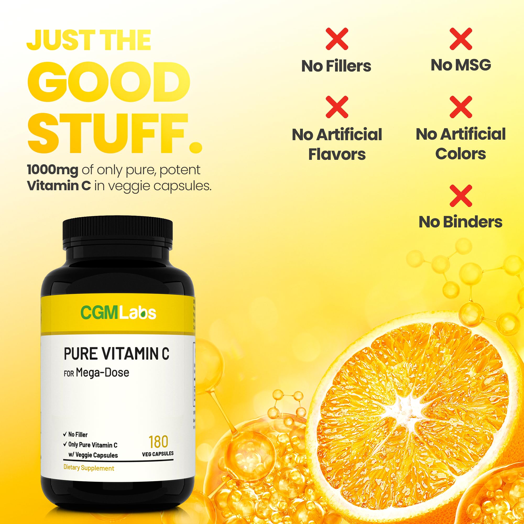 CGM Labs Mega Dose Vitamin C 1000 mg vegan capsules highlight plant-based purity for vegan diets