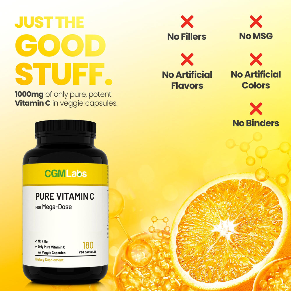 CGM Labs Mega Dose Vitamin C 1000 mg vegan capsules highlight plant-based purity for vegan diets